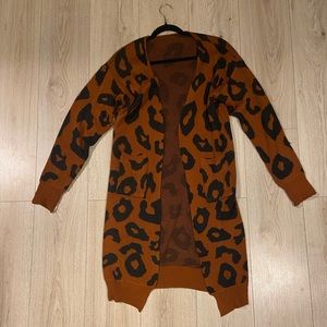 Vestidos Leopard Cheetah Print Open Cardigan Sweater Orange & Black Animal Print